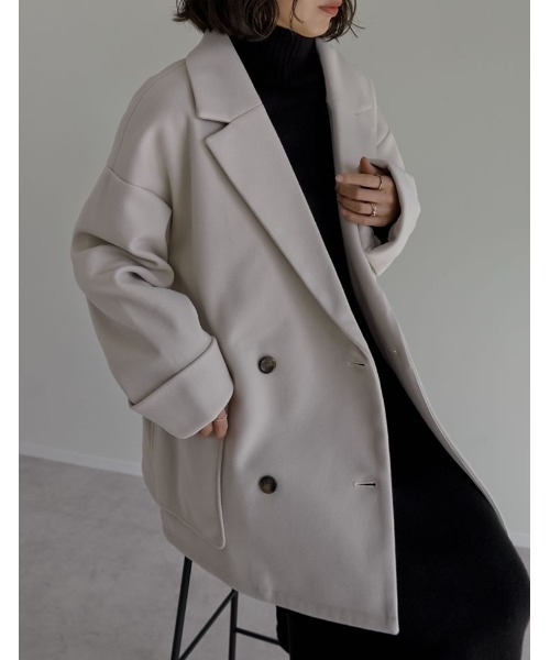 Re:EDIT（リエディ）の「[2025 WINTER COLLECTION]フェイクウールルーズシルエットダブルテーラードジャケット（テーラードジャケット・レディース・ブラック/アイボリー/ブラウン/チャコール/ベージュ・MEDIUM）」の16枚目の写真