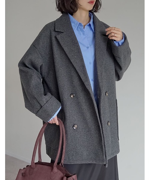 Re:EDIT（リエディ）の「[2025 WINTER COLLECTION]フェイクウールルーズシルエットダブルテーラードジャケット（テーラードジャケット・レディース・ブラック/アイボリー/ブラウン/チャコール/ベージュ・MEDIUM）」の20枚目の写真