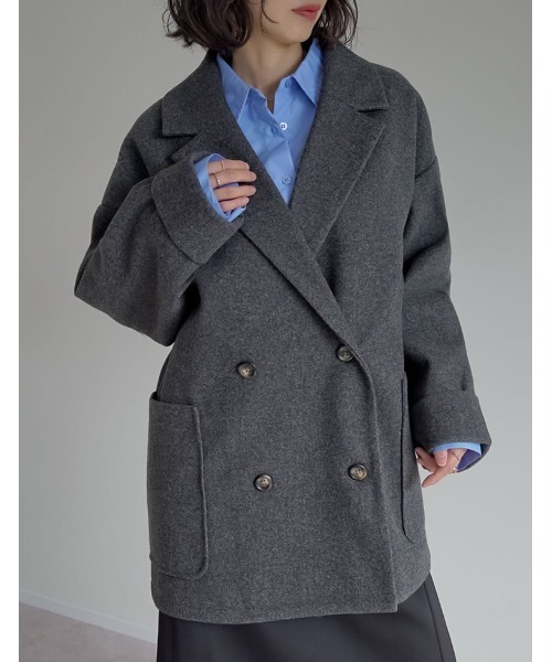 Re:EDIT（リエディ）の「[2025 WINTER COLLECTION]フェイクウールルーズシルエットダブルテーラードジャケット（テーラードジャケット・レディース・ブラック/アイボリー/ブラウン/チャコール/ベージュ・MEDIUM）」の21枚目の写真