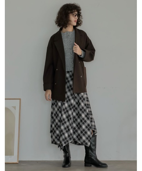Re:EDIT（リエディ）の「[2025 WINTER COLLECTION]フェイクウールルーズシルエットダブルテーラードジャケット（テーラードジャケット・レディース・ブラック/アイボリー/ブラウン/チャコール/ベージュ・MEDIUM）」の12枚目の写真