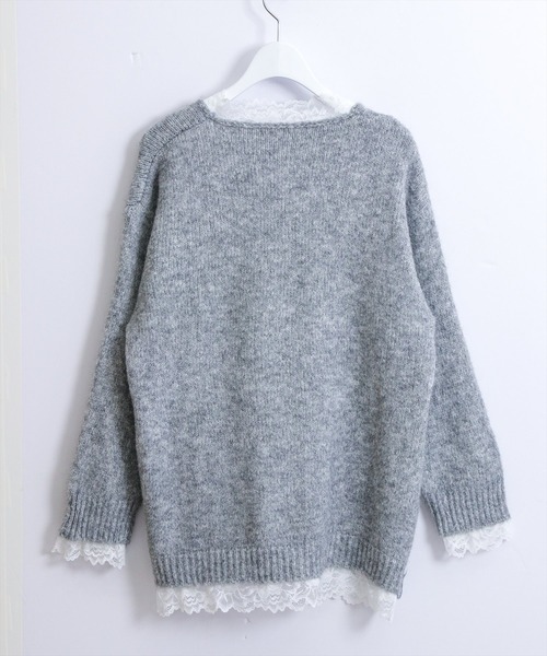 STAY MOTION（ステイモーション）の「【WEB限定】レースリボンオーバーサイズニットトップス［韓国ファッション ガーリー］≪AW新作≫（ニット/セーター・レディース・アイボリー/グレー/レッド・F）」の7枚目の写真