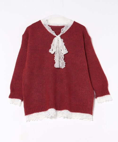 STAY MOTION（ステイモーション）の「【WEB限定】レースリボンオーバーサイズニットトップス［韓国ファッション ガーリー］≪AW新作≫（ニット/セーター・レディース・アイボリー/グレー/レッド・F）」の9枚目の写真