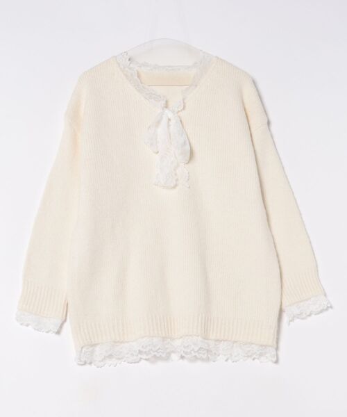 STAY MOTION（ステイモーション）の「【WEB限定】レースリボンオーバーサイズニットトップス［韓国ファッション ガーリー］≪AW新作≫（ニット/セーター・レディース・アイボリー/グレー/レッド・F）」の10枚目の写真