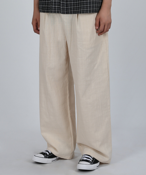 VERYVAIN(ベリベーン)の「LINEN TEX WIDE BANDING PANTS (CREAM)(その他パンツ・メンズ・その他・LARGE/MEDIUM)」の1枚目の写真