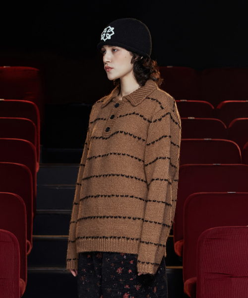 UNALLOYED（アナロイド）の「ステッチラグビーポロニット / ダークベージュ（ニット/セーター・レディース・その他・MEDIUM/LARGE）」の2枚目の写真