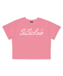 シシラブプリンティングクロップ半袖Tシャツピンク
