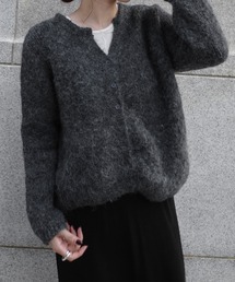 ISOOK | ウールブレンドシャギーニットカーディガン(eri. select) / セーター 羽織り 長袖 Vネック オフィス 無地 クリーム チャコール(カーディガン/ボレロ)