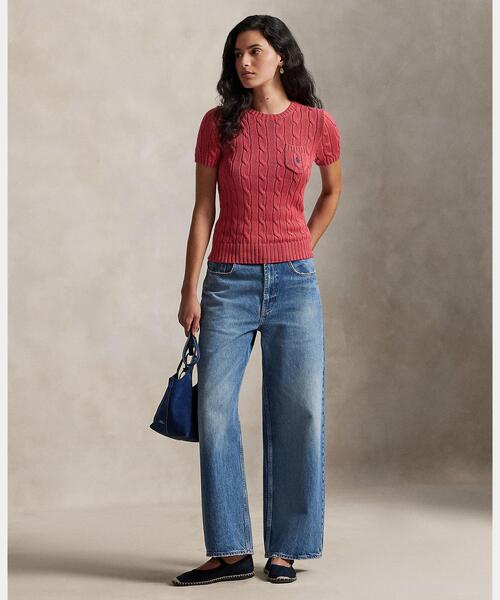 ケーブルニット コットン ショートスリーブ セーター（ニット/セーター