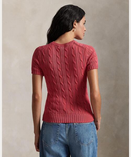 Polo Ralph Lauren ケーブルニット 半袖 レッド ケーブルニット コットン ショートスリーブ セーター（ニット/セーター