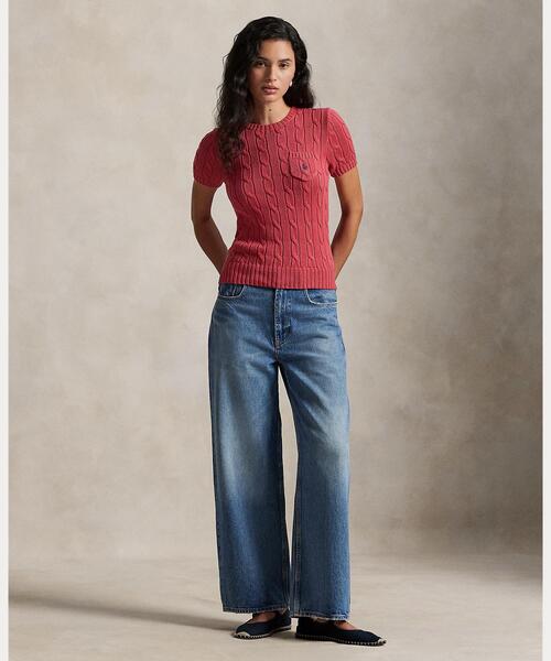 ケーブルニット コットン ショートスリーブ セーター（ニット/セーター