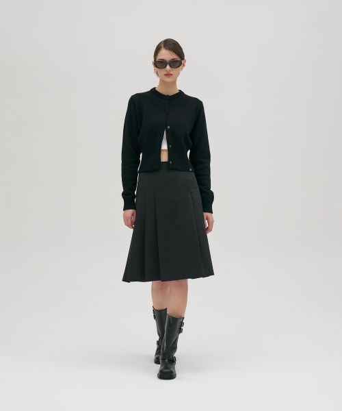 Cotton pleated midi skirt black