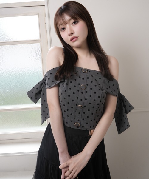 LIPSERVICE（リップサービス）の「サイドリボンオフショルトップス（Tシャツ/カットソー・レディース・ブラック/ピンク/アイボリー/その他1/ブルー・FREE）」の5枚目の写真