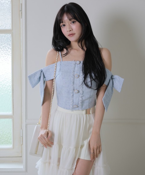 LIPSERVICE（リップサービス）の「サイドリボンオフショルトップス（Tシャツ/カットソー・レディース・ブラック/ピンク/アイボリー/その他1/ブルー・FREE）」の3枚目の写真