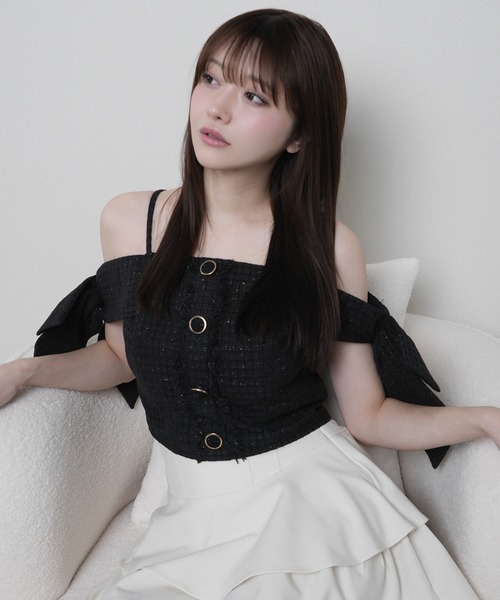 LIPSERVICE（リップサービス）の「サイドリボンオフショルトップス（Tシャツ/カットソー・レディース・ブラック/ピンク/アイボリー/その他1/ブルー・FREE）」の2枚目の写真