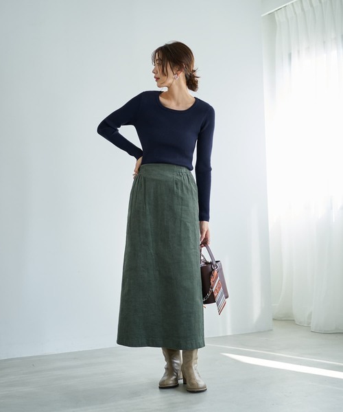 STYLE DELI(スタイルデリ)の「新補正リブ◆デコルテあきニットトップス(ニット/セーター・レディース・ブラック/ネイビー/ダークグレー/レッド/ホワイト・FREE)」の10枚目の写真