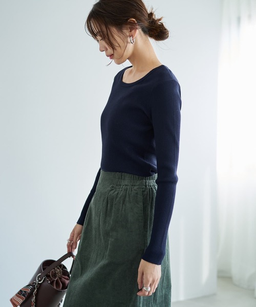 STYLE DELI(スタイルデリ)の「新補正リブ◆デコルテあきニットトップス(ニット/セーター・レディース・ブラック/ネイビー/ダークグレー/レッド/ホワイト・FREE)」の11枚目の写真