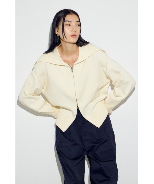AZUL by moussy(アズールバイマウジー)の「ダブルジップビッグカラーニット(ニット/セーター・レディース・杢グレー/アイボリー/ブラック・FREE)」の5枚目の写真