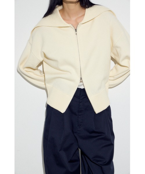 AZUL by moussy(アズールバイマウジー)の「ダブルジップビッグカラーニット(ニット/セーター・レディース・杢グレー/アイボリー/ブラック・FREE)」の6枚目の写真