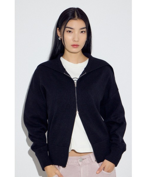 AZUL by moussy(アズールバイマウジー)の「ダブルジップビッグカラーニット(ニット/セーター・レディース・杢グレー/アイボリー/ブラック・FREE)」の15枚目の写真