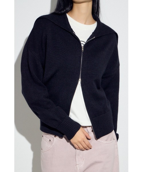 AZUL by moussy(アズールバイマウジー)の「ダブルジップビッグカラーニット(ニット/セーター・レディース・杢グレー/アイボリー/ブラック・FREE)」の16枚目の写真