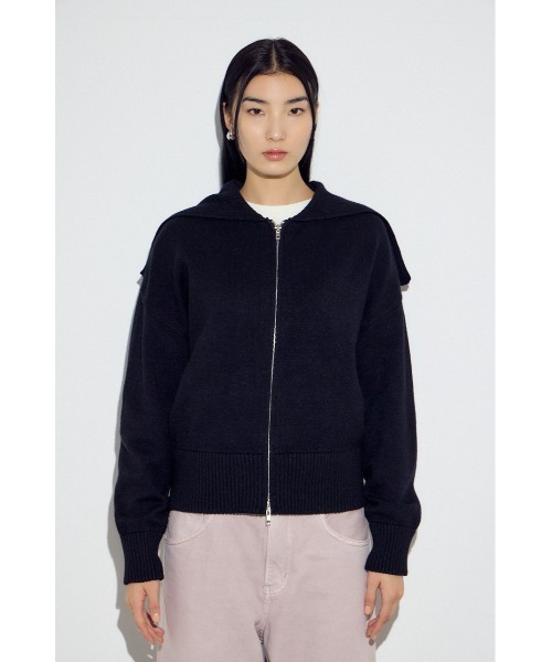 AZUL by moussy(アズールバイマウジー)の「ダブルジップビッグカラーニット(ニット/セーター・レディース・杢グレー/アイボリー/ブラック・FREE)」の20枚目の写真