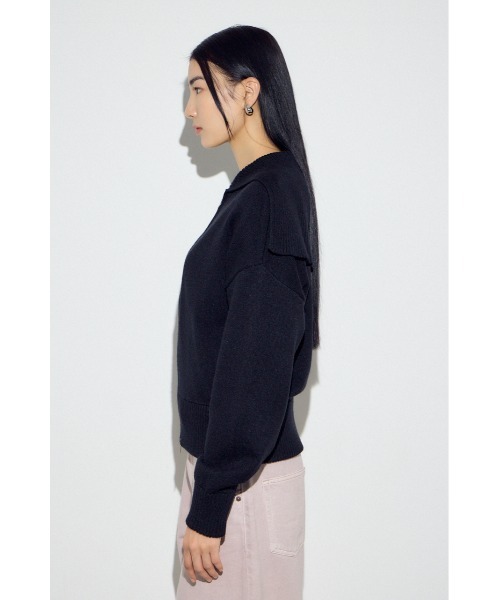 AZUL by moussy(アズールバイマウジー)の「ダブルジップビッグカラーニット(ニット/セーター・レディース・杢グレー/アイボリー/ブラック・FREE)」の21枚目の写真