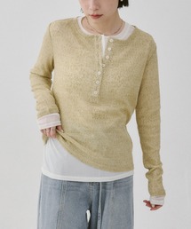 hunch（ハンチ）の「ヘンリーネック シアーレイヤードトップス（Tシャツ/カットソー）」