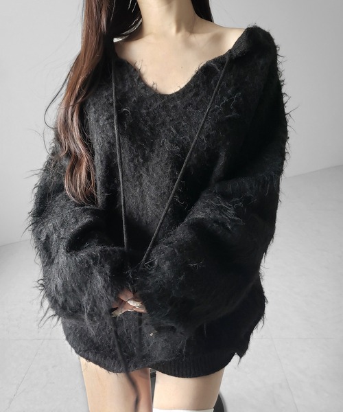 me+em select(ミームセレクト)の「【 3color 】ストラップリボンオフショルオーバーシャギーニット / strap ribbon off shoulder over shaggy knit(ニット/セーター・レディース・ホワイト/ブラック/グレー・FREE)」の17枚目の写真