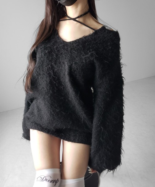 me+em select(ミームセレクト)の「【 3color 】ストラップリボンオフショルオーバーシャギーニット / strap ribbon off shoulder over shaggy knit(ニット/セーター・レディース・ホワイト/ブラック/グレー・FREE)」の18枚目の写真