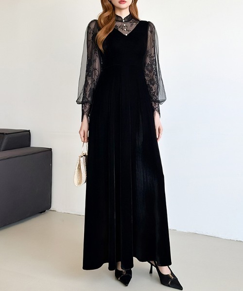 セール】上品な透け感とベロアの艶で魅せる大人の一着。 シアー