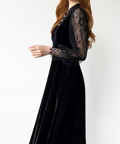 セール】上品な透け感とベロアの艶で魅せる大人の一着。 シアー