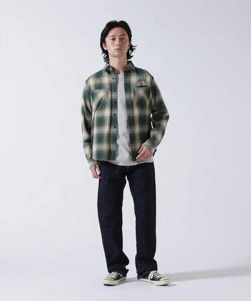 AVIREX（アヴィレックス）の「《A.A.R.C》OMBRE CHECK EMB SHIRT / エアレーシングクラブ オンブレチェック エンブロイダリー シャツ / AVIREX / アヴィレックス（シャツ/ブラウス・メンズ・モスグリーン/チャコールグレー/その他・2XL/L/M/XL）」の5枚目の写真