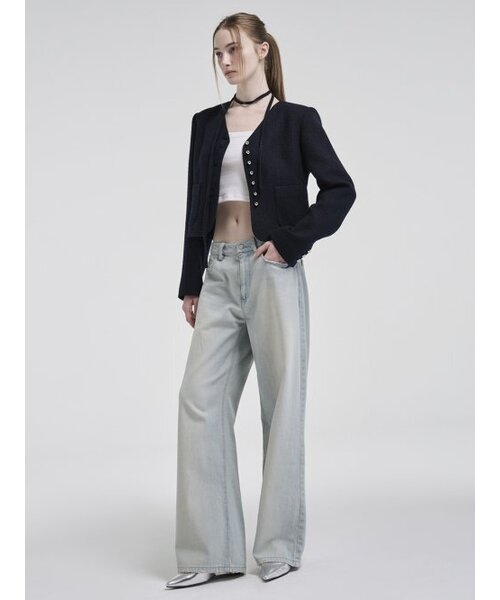 ETMON(エトモン)の「V-Neck Strap Tweed Jacket, Dark Navy(テーラードジャケット・レディース・その他・S/M)」の4枚目の写真