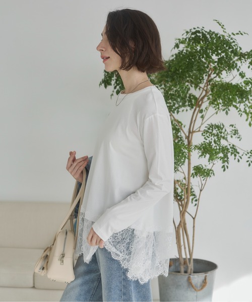 ANGIE(アンジー)の「裾レース ドッキング ロンT(Tシャツ/カットソー・レディース・ブラック/グレー/ホワイト・FREE)」の9枚目の写真