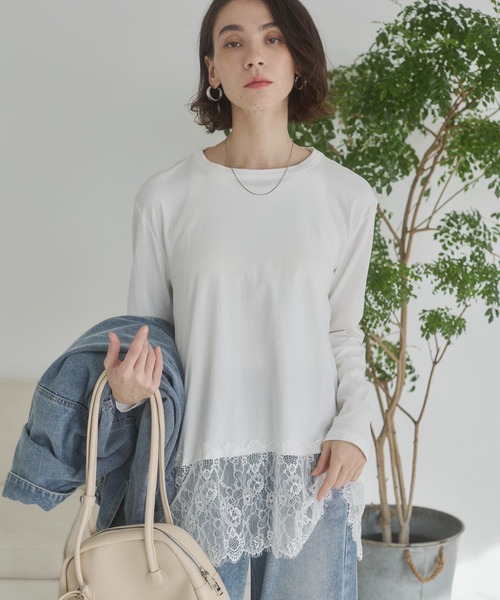 ANGIE(アンジー)の「裾レース ドッキング ロンT(Tシャツ/カットソー・レディース・ブラック/グレー/ホワイト・FREE)」の7枚目の写真