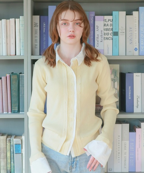 mic by Olu.（ミックバイオルドット）の「シャツドッキングカーディガン（カーディガン/ボレロ・レディース・イエロー/グレー・FREE）」の2枚目の写真