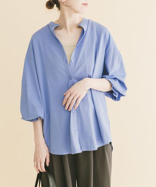 ITEMS URBANRESEARCH（アイテムズ アーバンリサーチ）の「バンドカラーソデタックカットソー（シャツ/ブラウス・レディース・ブルー/ストライプ/ホワイト・FREE）」の4枚目の写真