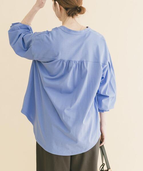 ITEMS URBANRESEARCH（アイテムズ アーバンリサーチ）の「バンドカラーソデタックカットソー（シャツ/ブラウス・レディース・ブルー/ストライプ/ホワイト・FREE）」の5枚目の写真