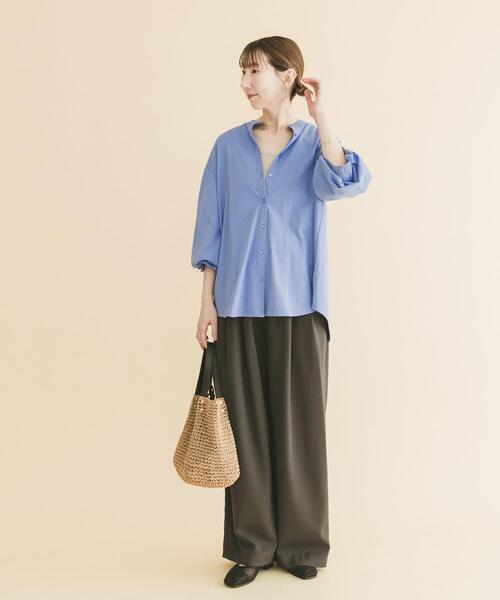 ITEMS URBANRESEARCH（アイテムズ アーバンリサーチ）の「バンドカラーソデタックカットソー（シャツ/ブラウス・レディース・ブルー/ストライプ/ホワイト・FREE）」の7枚目の写真