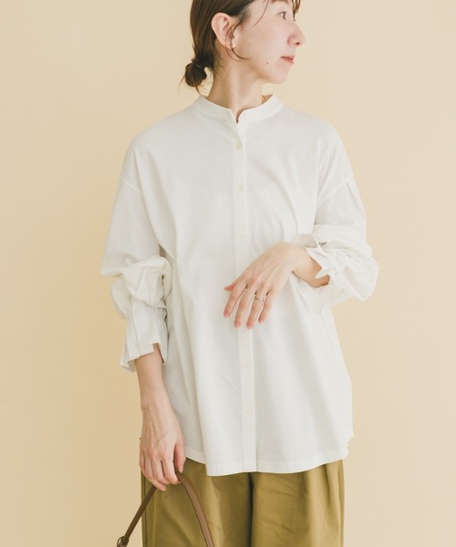 ITEMS URBANRESEARCH（アイテムズ アーバンリサーチ）の「バンドカラーソデタックカットソー（シャツ/ブラウス・レディース・ブルー/ストライプ/ホワイト・FREE）」の2枚目の写真