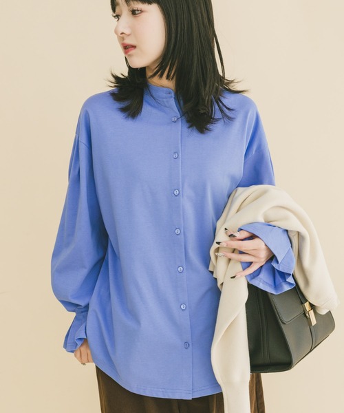 ITEMS URBANRESEARCH（アイテムズ アーバンリサーチ）の「バンドカラーソデタックカットソー（シャツ/ブラウス・レディース・ブルー/ストライプ/ホワイト・FREE）」の3枚目の写真