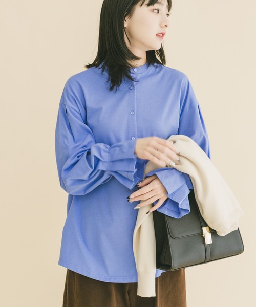 ITEMS URBANRESEARCH（アイテムズ アーバンリサーチ）の「バンドカラーソデタックカットソー（シャツ/ブラウス・レディース・ブルー/ストライプ/ホワイト・FREE）」の10枚目の写真