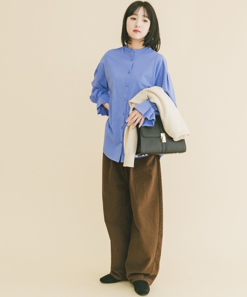 ITEMS URBANRESEARCH（アイテムズ アーバンリサーチ）の「バンドカラーソデタックカットソー（シャツ/ブラウス・レディース・ブルー/ストライプ/ホワイト・FREE）」の13枚目の写真