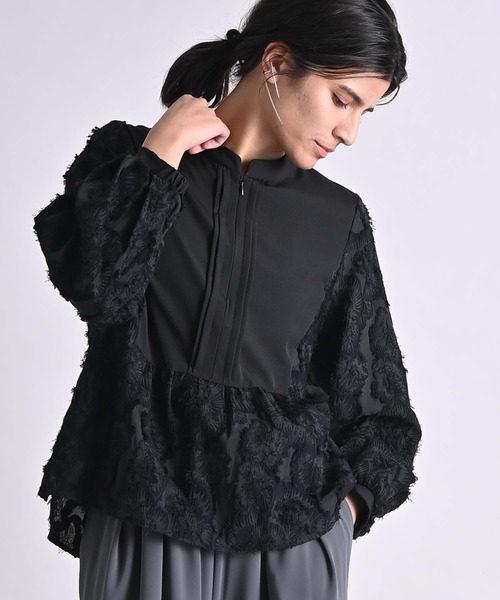 RAW FUDGE（ローファッジ）の「カットジャガードフロントファスナーブラウス（シャツ/ブラウス・レディース・ブラック/オフホワイト・M）」の10枚目の写真