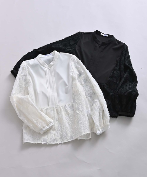 RAW FUDGE（ローファッジ）の「カットジャガードフロントファスナーブラウス（シャツ/ブラウス・レディース・ブラック/オフホワイト・M）」の3枚目の写真