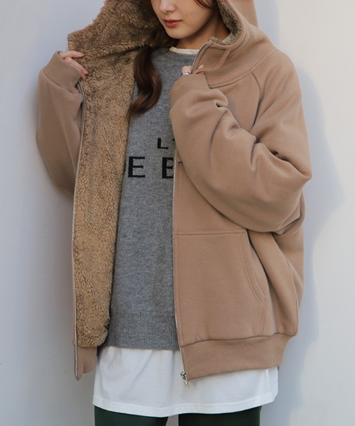 HUG.U(ハグユー)の「とろける裏ボア あったかパーカー(パーカー・レディース・ブラック/モカ/ダークグレー/グレー/オリーブ/ブラウン・FREE)」の6枚目の写真