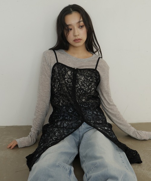 hellam（へラム）の「ジャガードレースキャミワンピース（ワンピース・レディース・ブラック/アイボリー・FREE）」の3枚目の写真