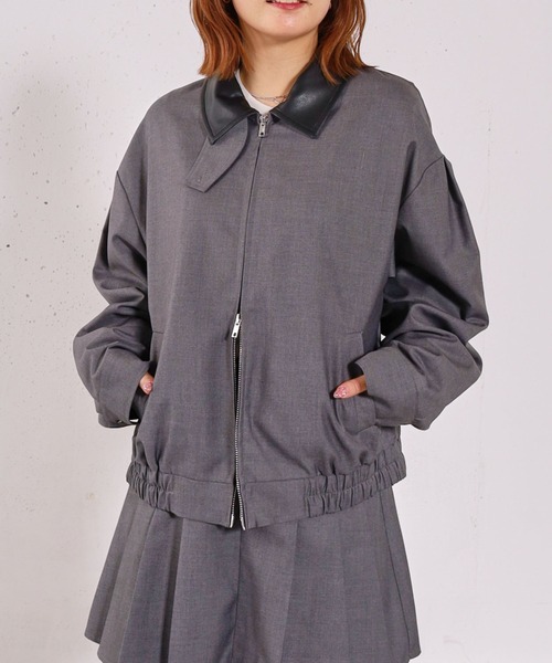 archives(アルシーヴ)の「2wayレザーカラーブルゾン(ブルゾン・レディース・ベージュ/チャコールグレー・MEDIUM)」の2枚目の写真