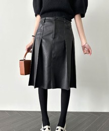 YUGA_YGMC　Korean-style PU leather wide pleated skirt