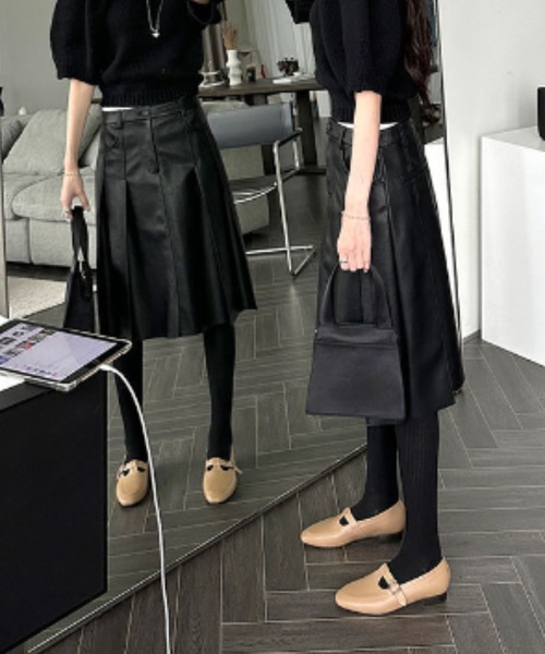 FREE STYLISTS（フリー スタイリスト）の「YUGA_YGMC　Korean-style PU leather wide pleated skirt（スカート・レディース・キャメル/ブラック・M/S/L）」の18枚目の写真